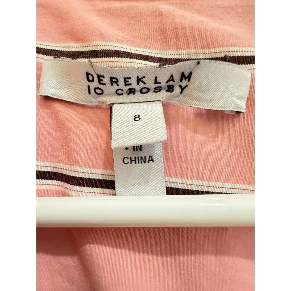 Derek Lam 10 Crosby Pink White Striped Shirt Dress Size 8 Designer Classic - Picture 2 of 8